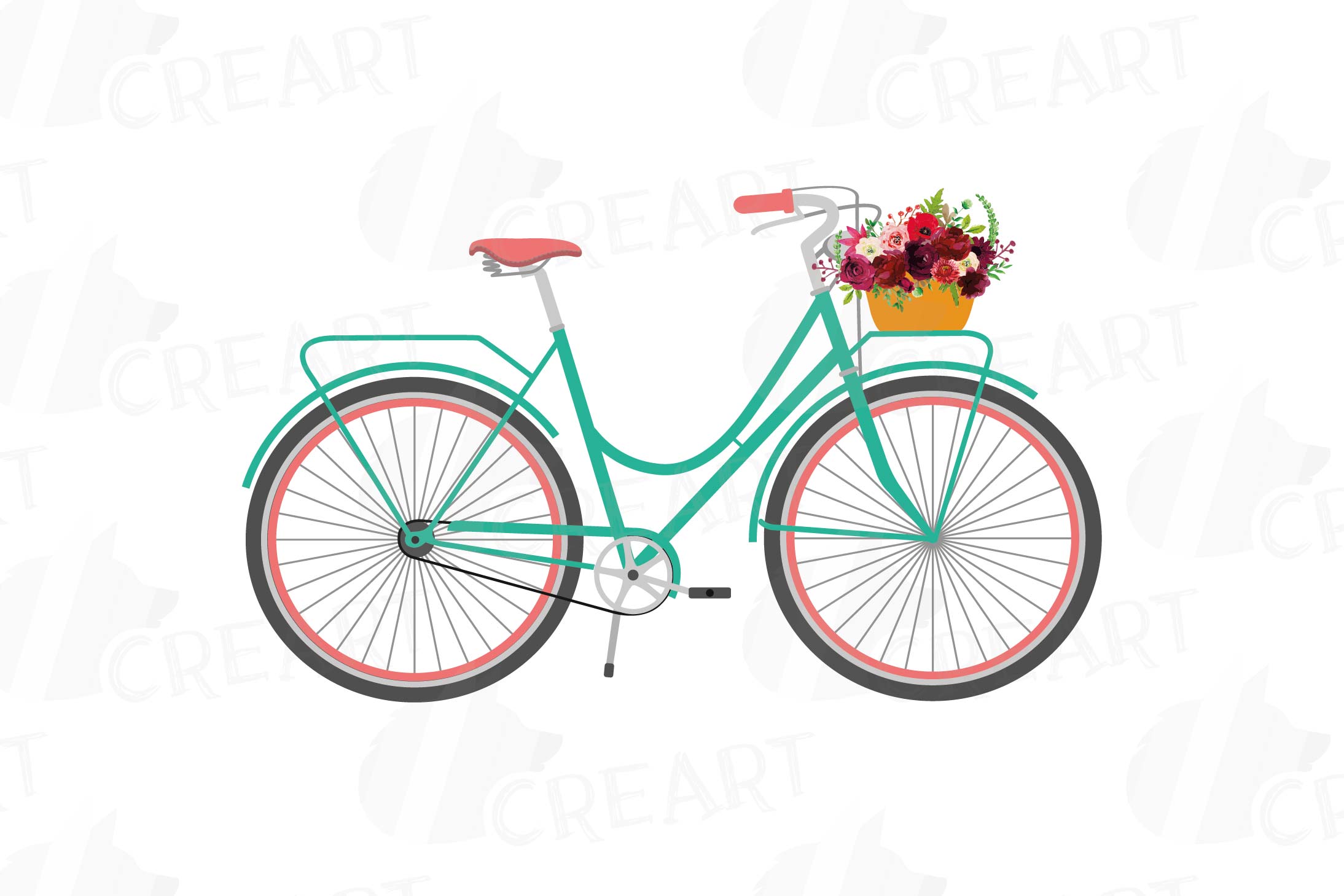 Floral bicycles clip art pack, vintage floral boho bikes
