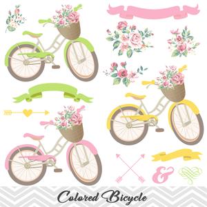 Digital Floral Bicycle Clip Art, Wedding Clip Art, Bicycle Clipart, Flower  Clip Art, Banner Arrow Clipart