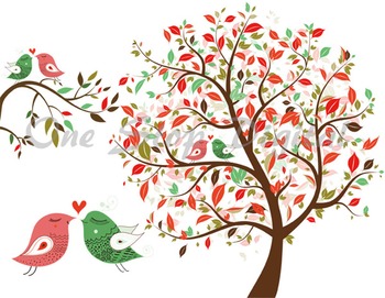Love Bird Clip Art Tree Clipart Branch Heart Bird Element Red and Green  Birds