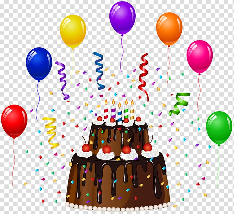Tier birthday cake with party balloons art, Birthday cake