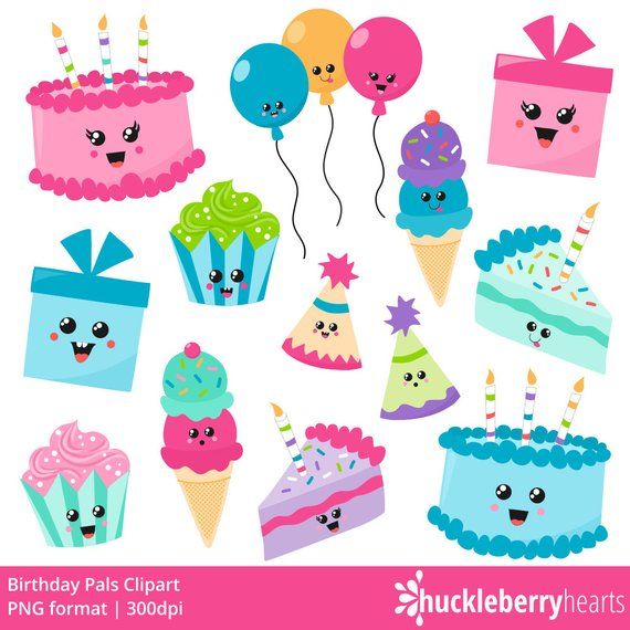 Birthday Clipart, Kawaii Birthday Clipart, Digital Birthday