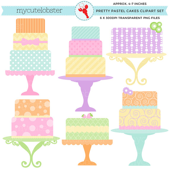 Pretty Pastel Cakes Clipart Set