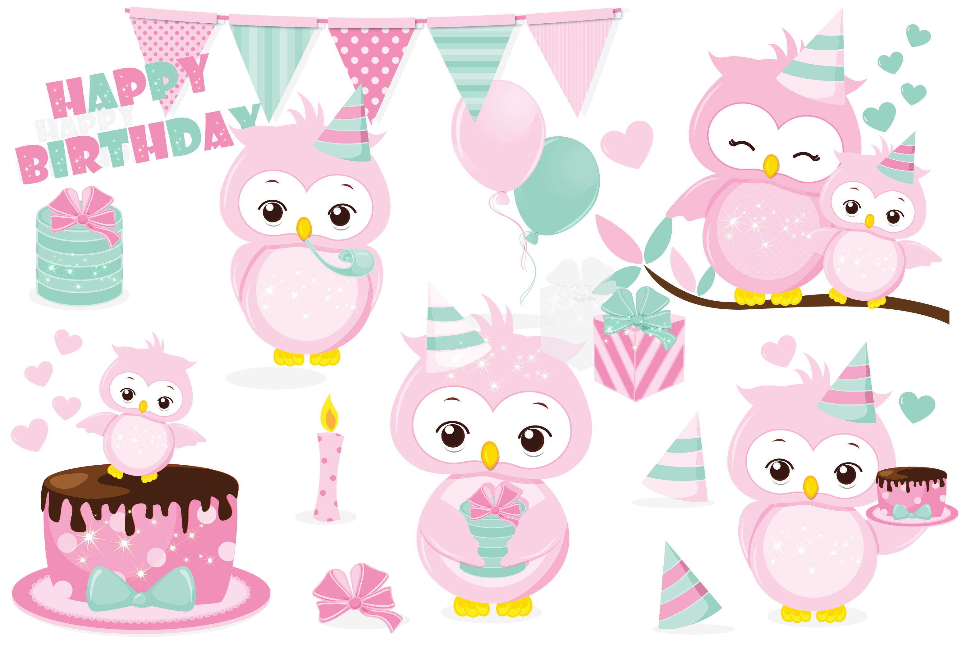 Birthday owl clipart, Birthday owl graphics