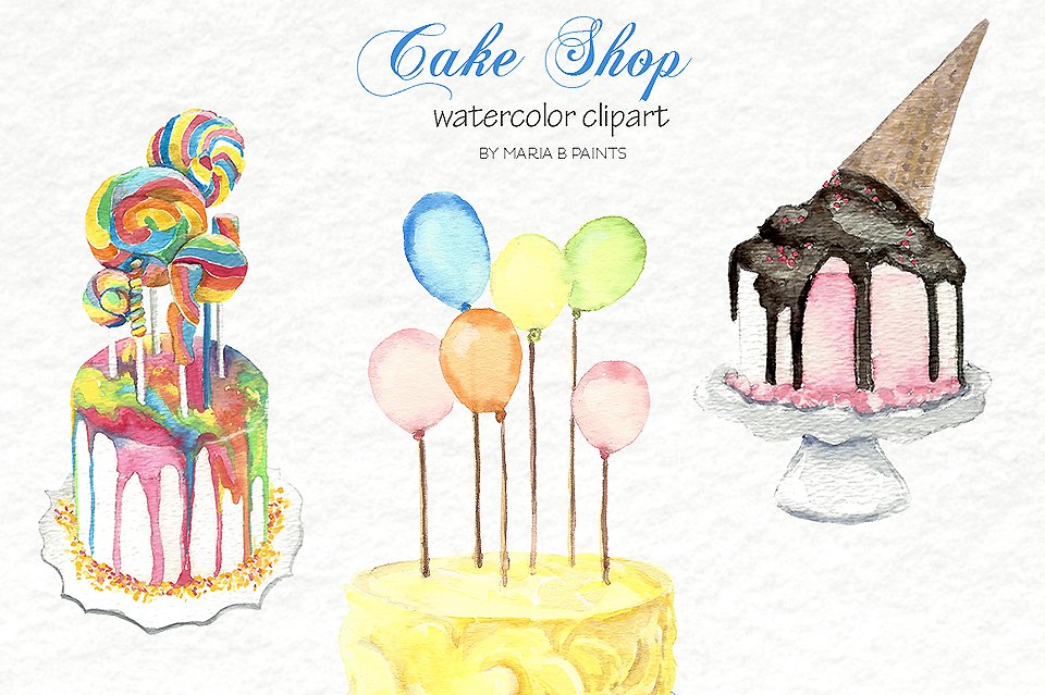 Birthday cake clip art watercolor