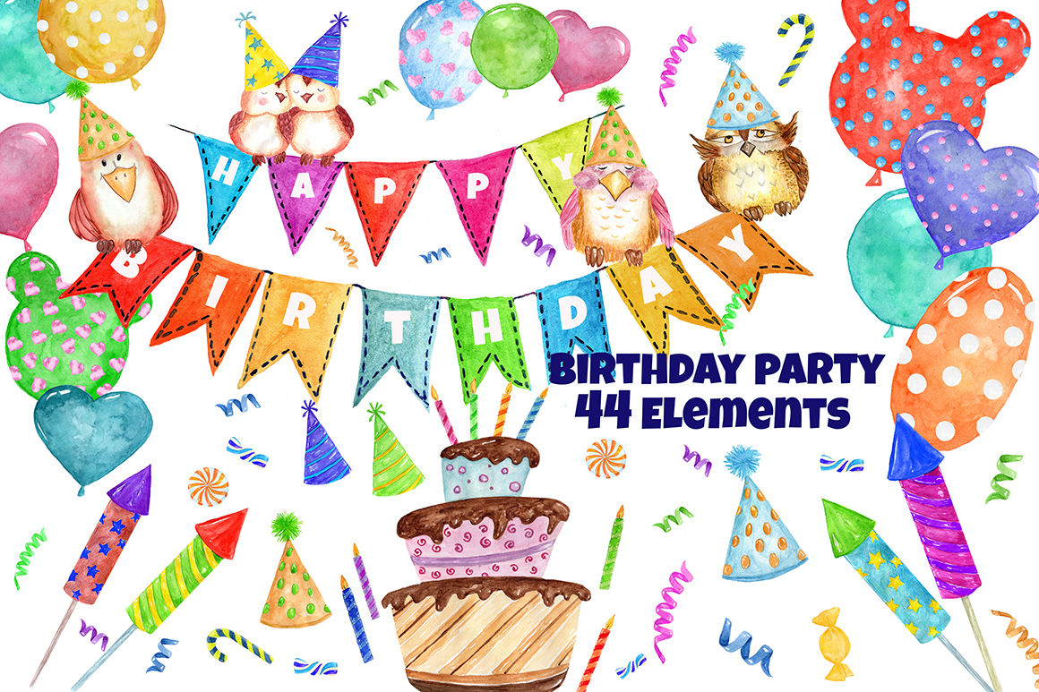 Watercolor Birthday Party Clipart By vivastarkids