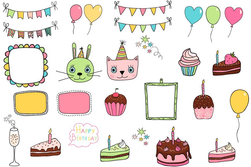 Cute birthday clipart, Party design elements