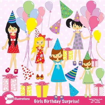 Birthday Clipart, Birthday Party Clipart, Girl Clipart, Clip Art AMB