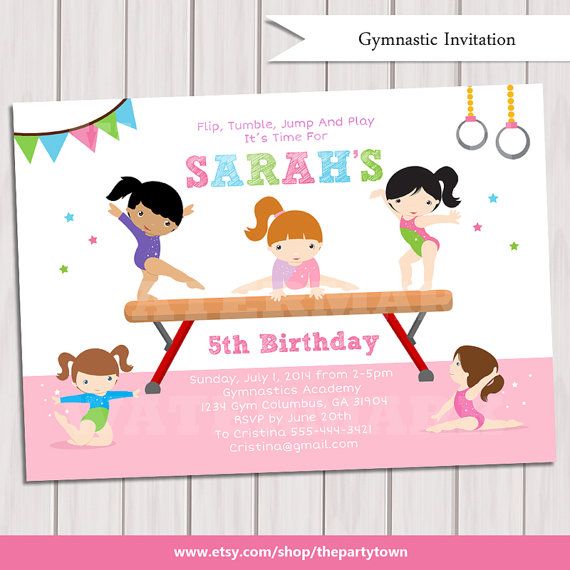Gymnastic birthday invitation.