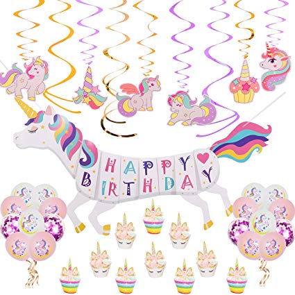 Rainbow Unicorn Theme Birthday Party Decorations Supplies