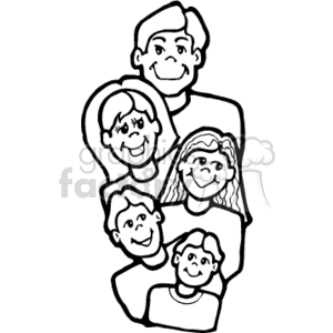A Happy Family of Five in Black and White clipart