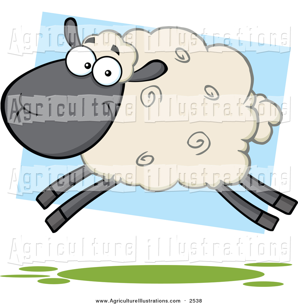 Agriculture Clipart of a Tan and Black Sheep Jumping over