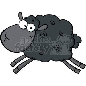 Royalty Free RF Clipart Illustration Black Sheep Cartoon Mascot Character  Jumping clipart