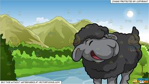 A Little Black Sheep and Mountains And River Background