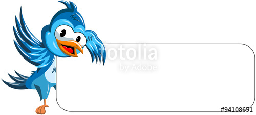 Cartoon Bird next to blank Banner isolated