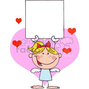 A blond Haired Little Girl Cupid with a Red Ribbon and A Blank Banner  clipart