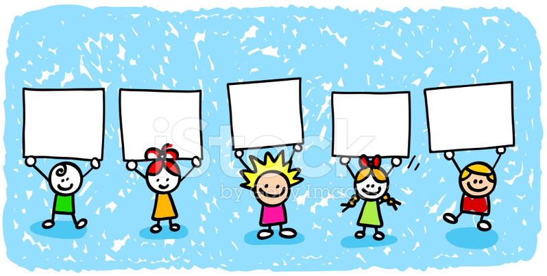 Happy Children Friends Group Holding Blank Banner Cartoon