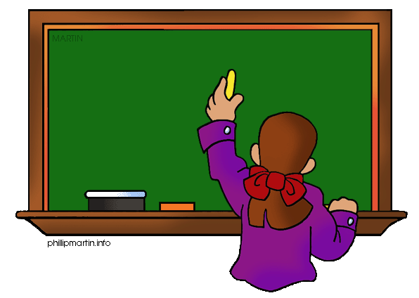 Clipart animated teacher writing on the board with chalk