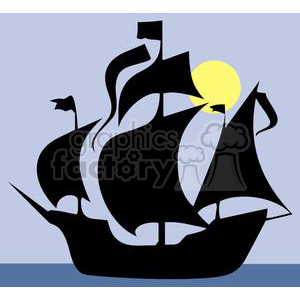 Pirate ship silhouette on the calm sea clipart