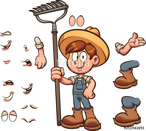 Cartoon farmer boy with different body parts clip art