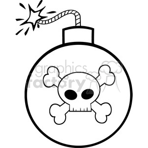 Royalty Free RF Clipart Illustration Black and White Cartoon Bomb With  Skull And Crossbones clipart
