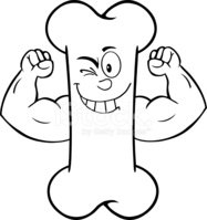 Black and White Happy Bone Mascot Showing Muscular Arms