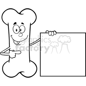 Royalty Free RF Clipart Illustration Black And White Happy Bone Cartoon  Mascot Character Showing A Blank Sign clipart