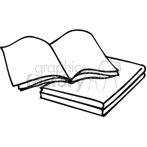 Black and white outline of an open book with blank pages clipart