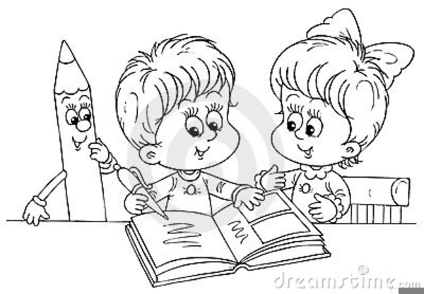 Black And White Clipart Of Kids Reading Books