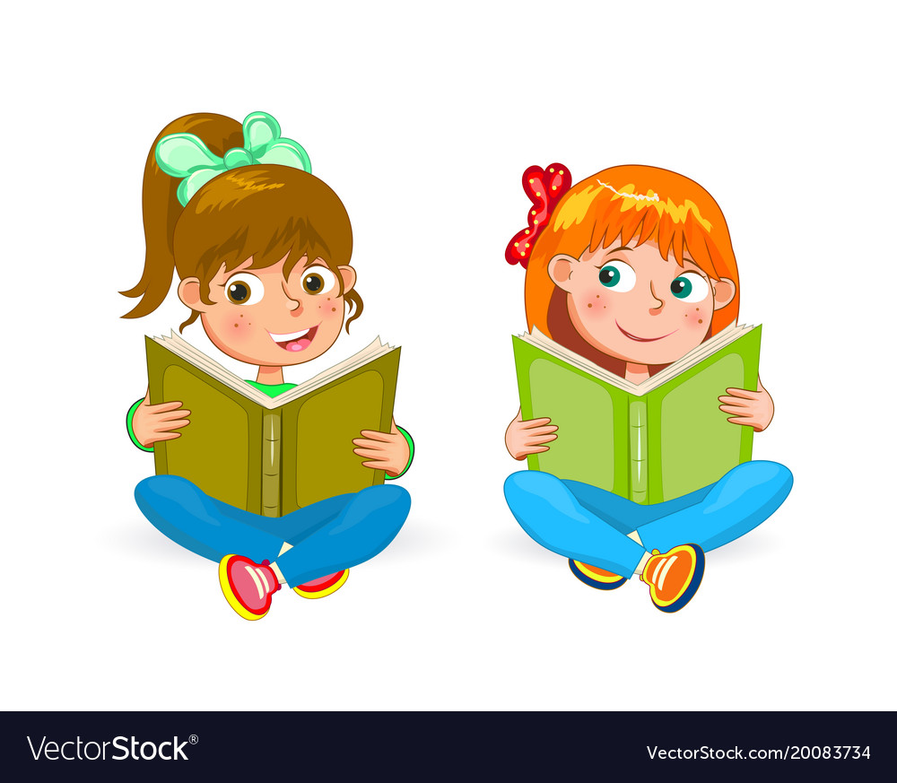 Two little happy girls read books