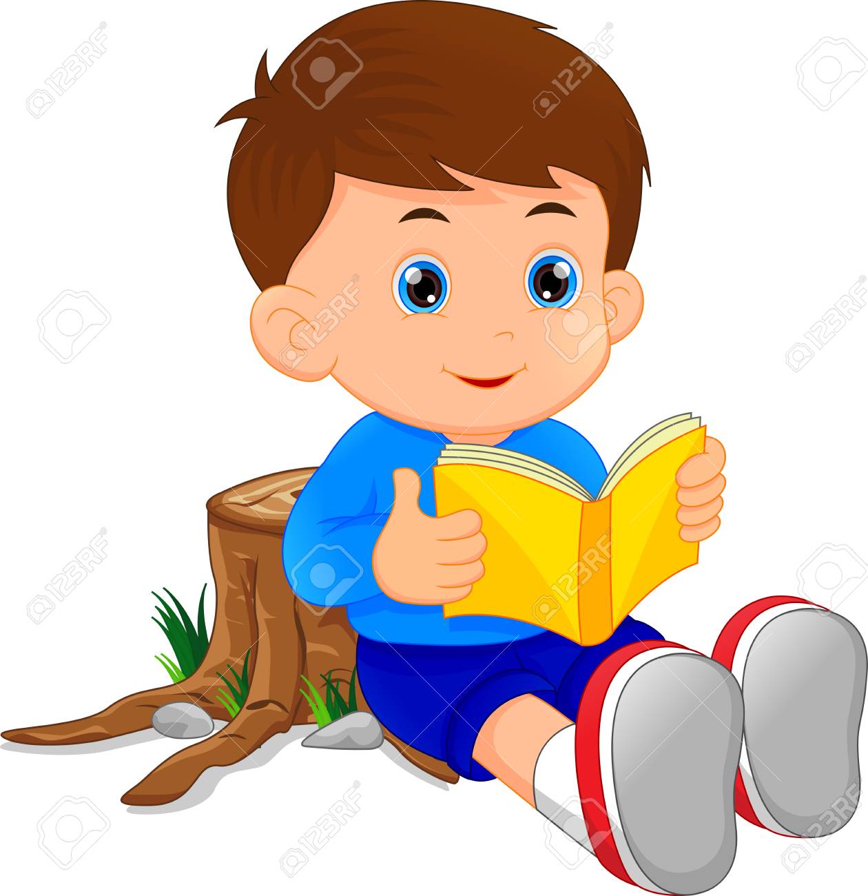 Boy reading books clipart