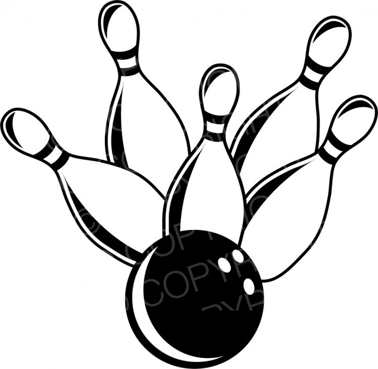 Black and White Ten Pin Bowling Sport Clip Art