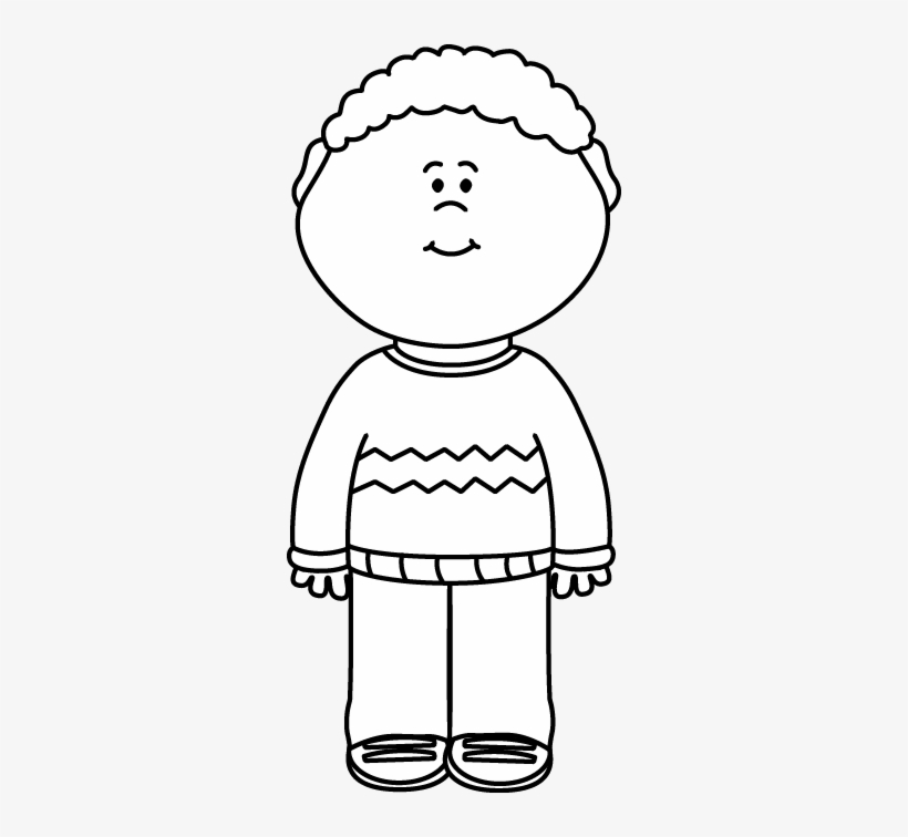 Black And White Kid Wearing A Sweater Clip Art