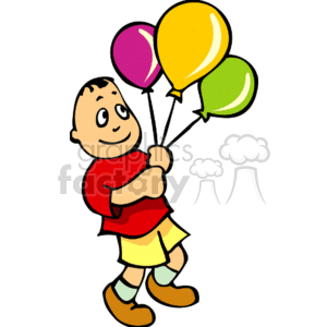 Little boy holding three balloons clipart