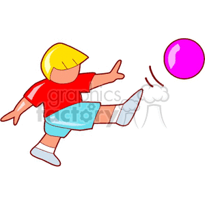 A boy kicking a pink ball clipart
