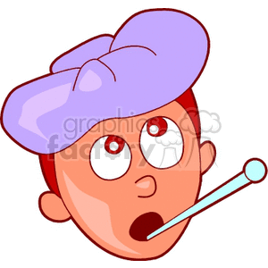 A sick boy with a thermometer clipart