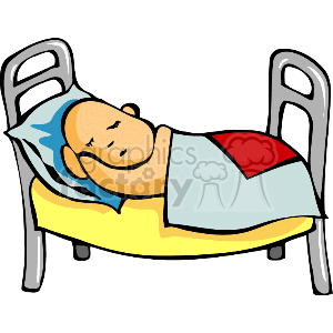 Little boy sleeping in a silver bed clipart
