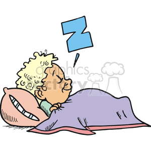 A Baby Sleeping under a Blanket and on a Pillow clipart