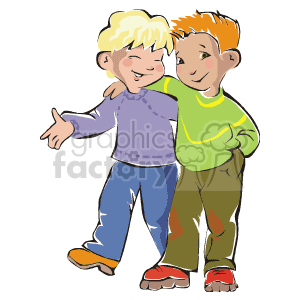 Two Boys Smiling and With their arms Around Eachother clipart
