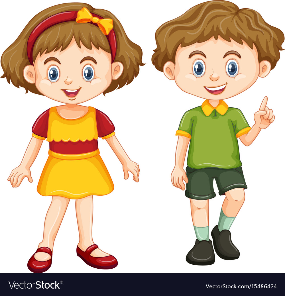 Happy boy and girl standing
