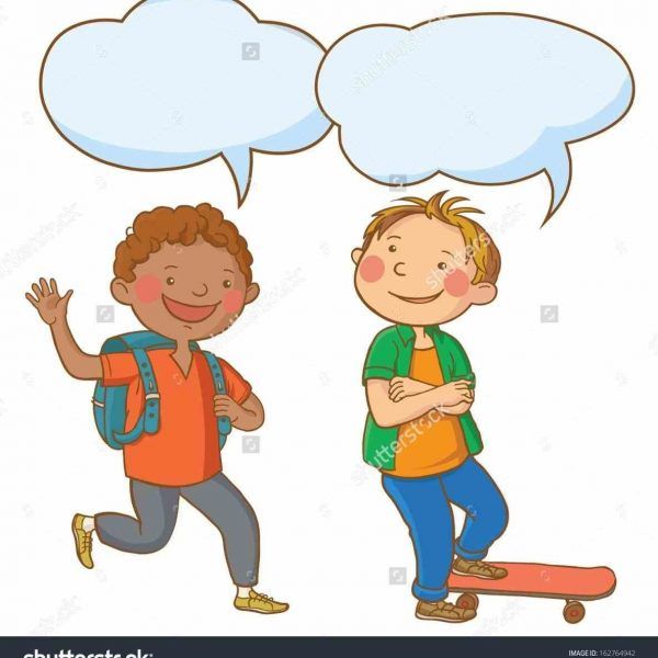 Two Kids Talking To Each Other Clipart