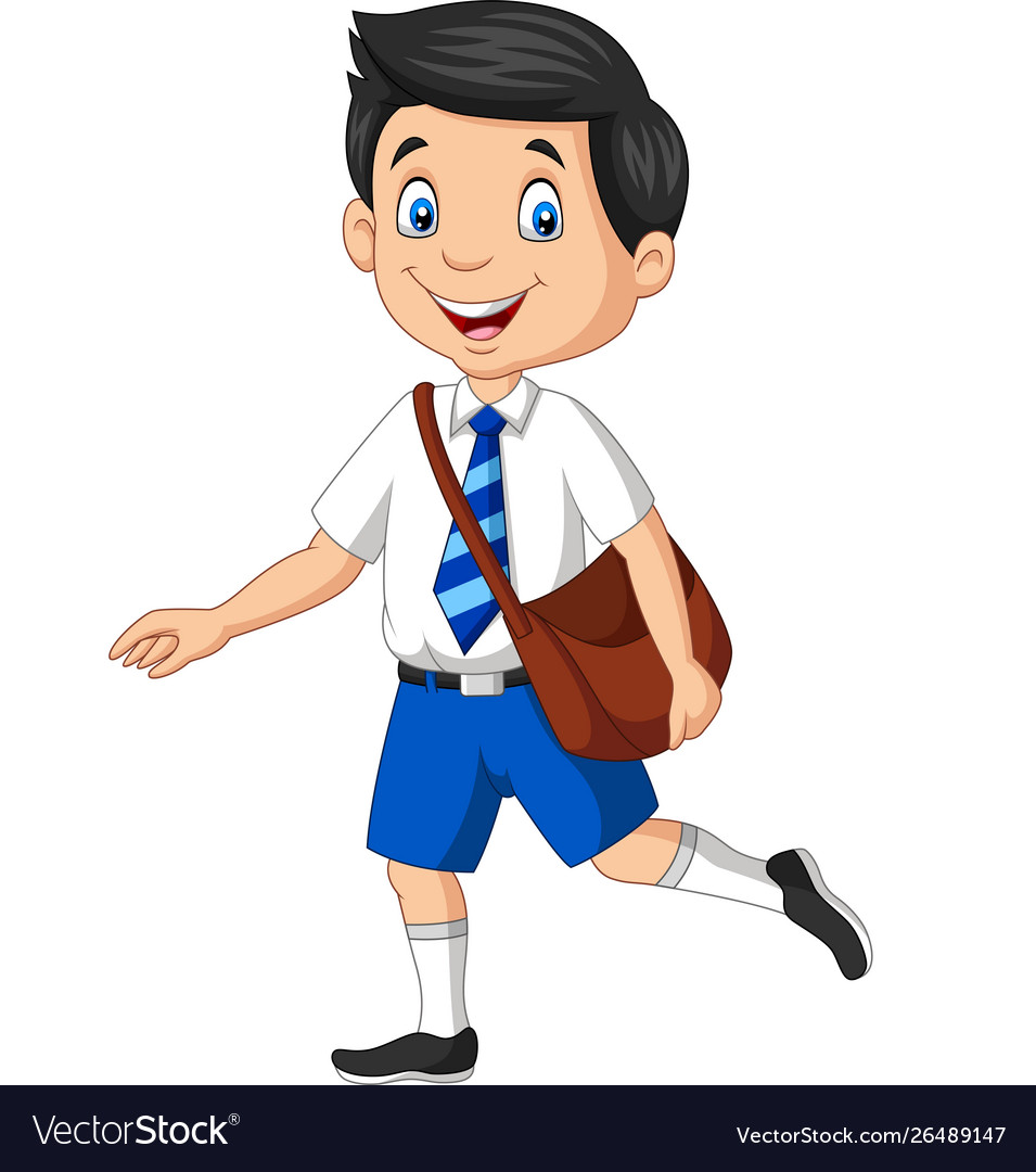 Cartoon happy school boy in uniform