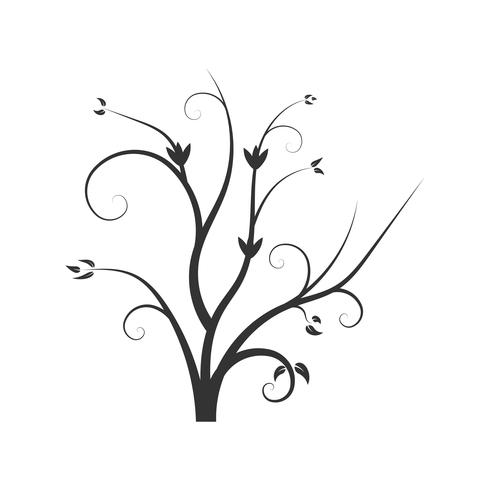 Vector tree branches silhouette with leaves
