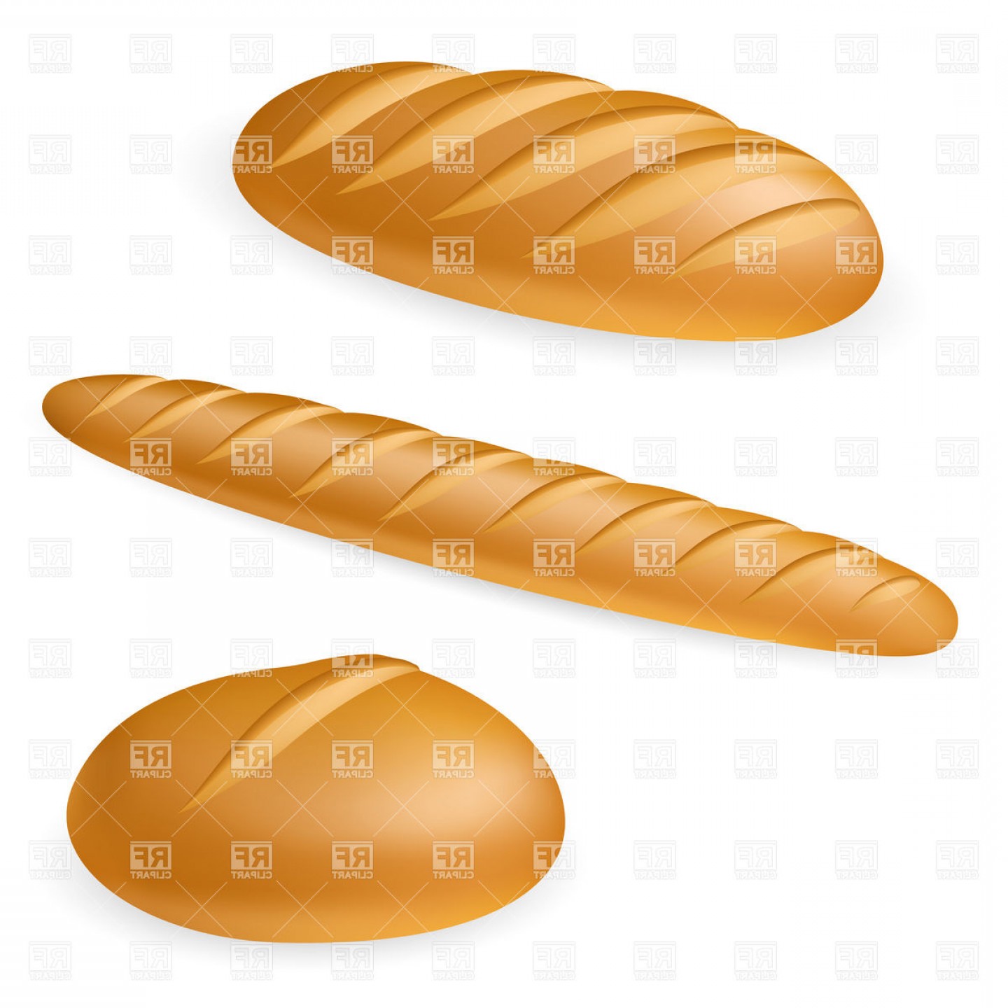White Bread Long Loaf Vector Clipart