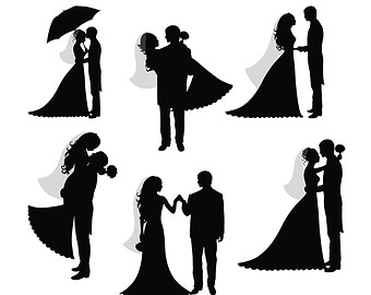 Bride and groom clipart black and white