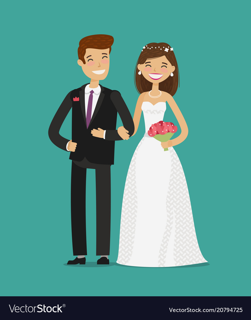 Happy newlyweds or bride and groom wedding cartoon