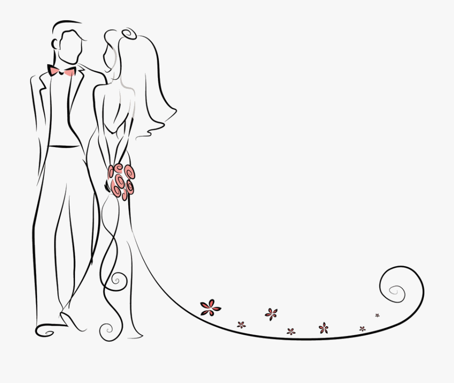 bride and groom clipart outline