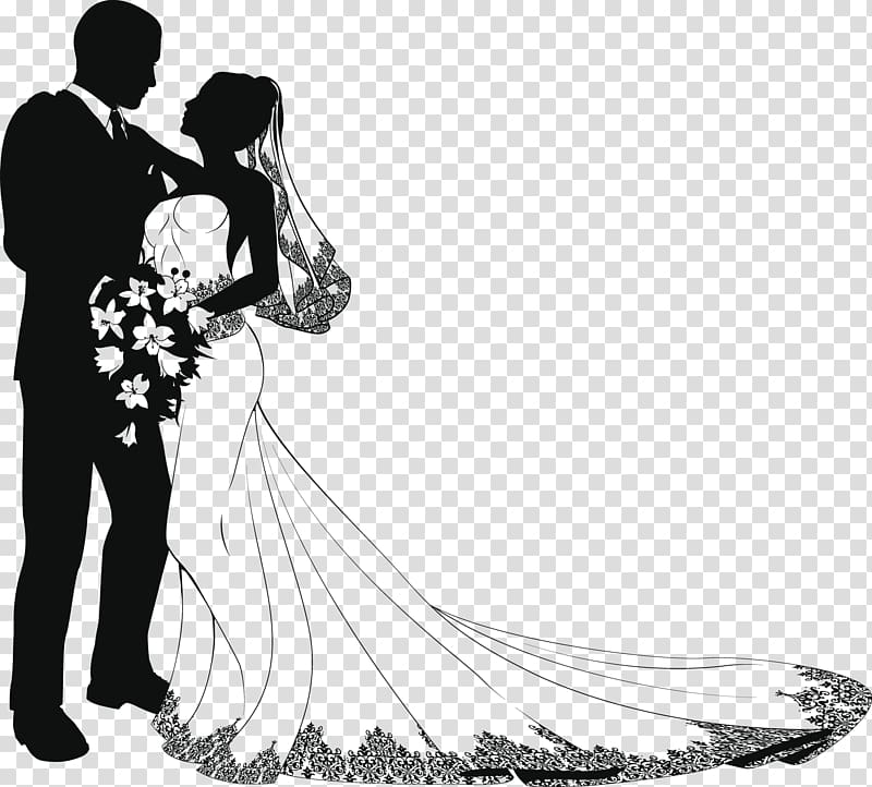 Silhouette of newly wed couples illustration, Wedding