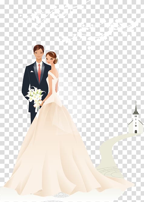 Newly wed couple illustration, Wedding invitation Marriage