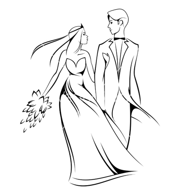 Cartoon bride and groom vector by seamartini image clip art
