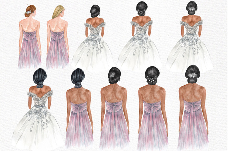 Bride and Bridesmaids clipart, Bridesmaid illustrations By